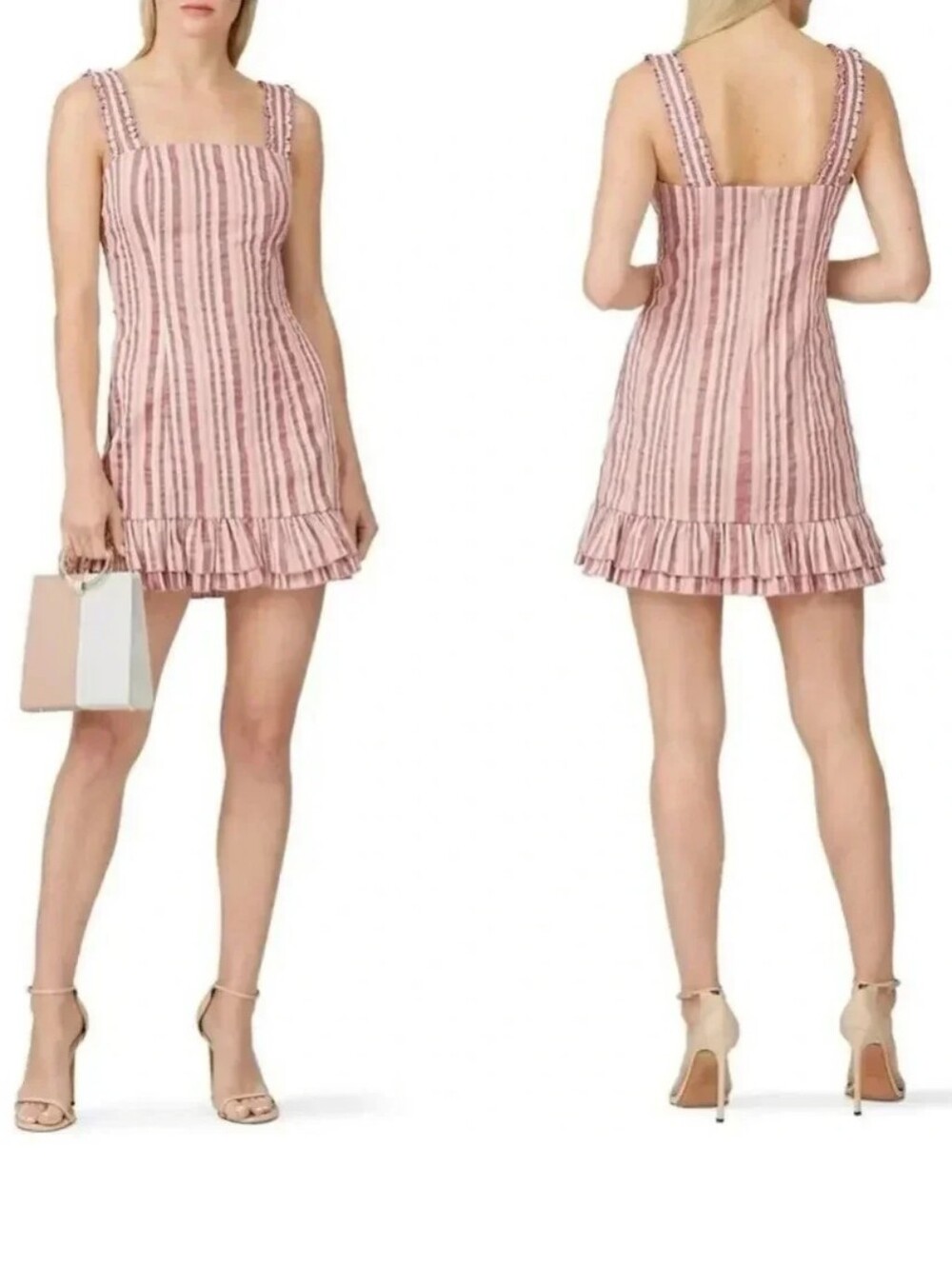 Alexis Brandy Pink and White Striped Ruffle Mini Dress Size L